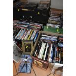 SIX BOXES OF DVDS, over two hundred DVDs to include The Golden Compass, Janet Jackson, Tina