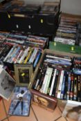 SIX BOXES OF DVDS, over two hundred DVDs to include The Golden Compass, Janet Jackson, Tina