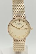 A BOXED 'ROTARY' WRISTWATCH, quartz movement, round gold dial signed 'Rotary', baton makers, date