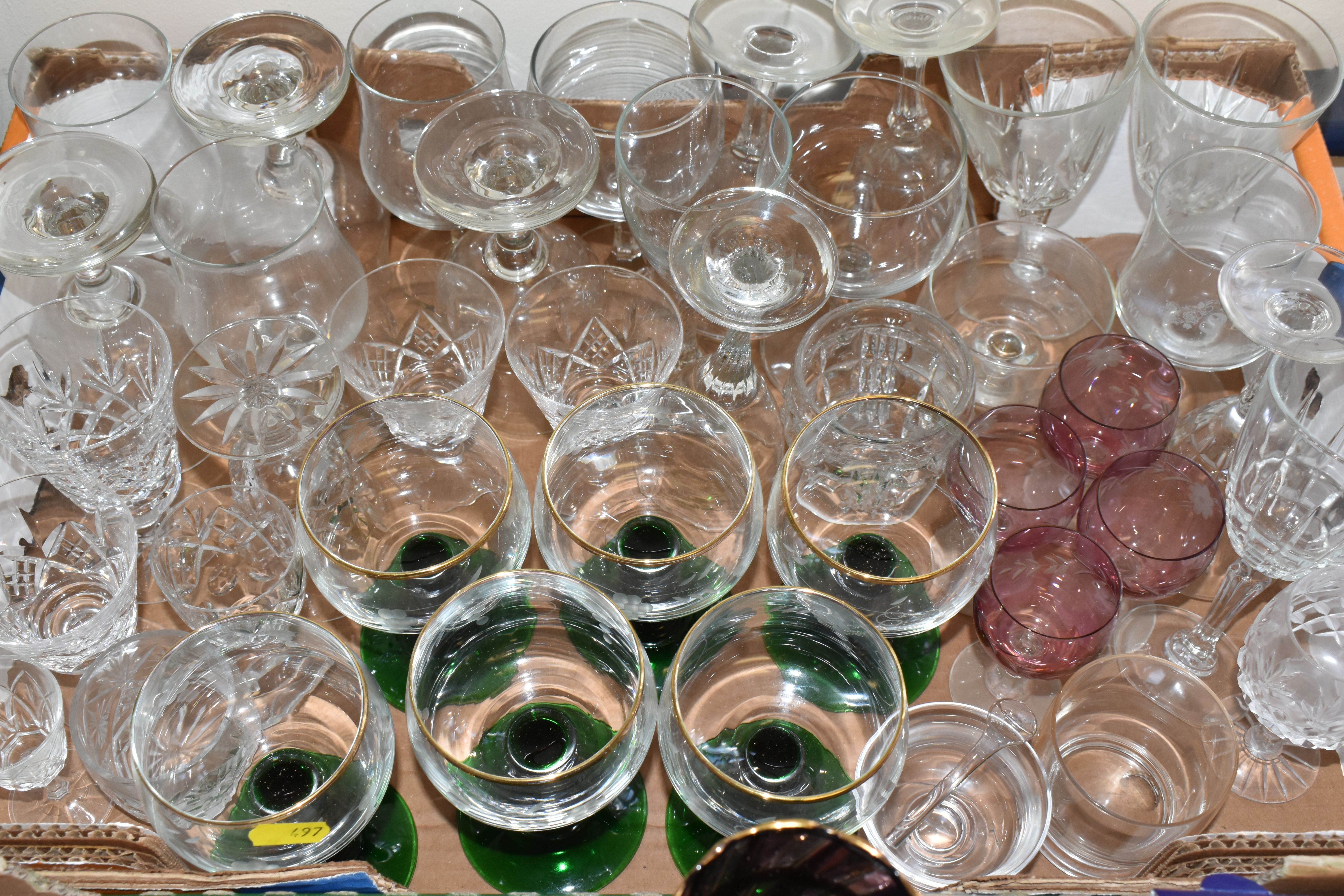 FOUR BOXES OF ASSORTED MID-CENTURY GLASSWARE, to include a quantity of Arcopal 'Harlequin cups and - Image 5 of 9