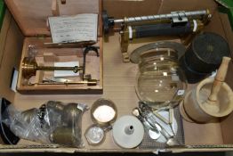 ONE BOX OF VICTORIAN SCIENTIFIC EQUIPMENT, to include a cased Westphal's Specific Gravity Balance