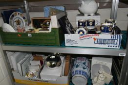 THREE BOXES AND LOOSE CERAMICS AND SUNDRY HOMEWARE, to include a Wade Nat West 'Woody' piggy bank, a