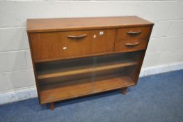 AN MID-CENTURY AVALON TEAK BOOKCASE, with a fall front door, two drawers above a double glazed