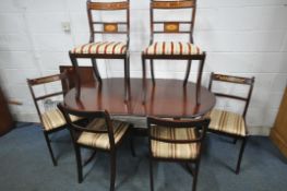 A 20TH CENTURY MAHOGANY OVAL TWIN PEDESTAL DINING TABLE, with one additional leaf, length 152cm x