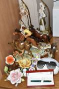 A GROUP OF BESWICK FIGURINES AND TWO FIGURAL TABLE LAMPS, comprising Beswick model of Deer and Fawn,