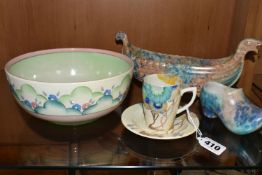 A GROUP OF CLARICE CLIFF AND SHORTER & SONS POTTERY, comprising a 'Clouds' design bowl, pink and