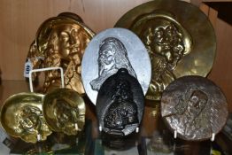 SIX CAST METAL WALL PLAQUE PORTRAITS OF KING CHARLES I AND ANOTHER EXAMPLE IN RESIN, including a