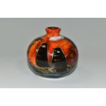 AN ANITA HARRIS ART POTTERY BULBOUS VASE, hand painted black and orange Potteries design, gilt