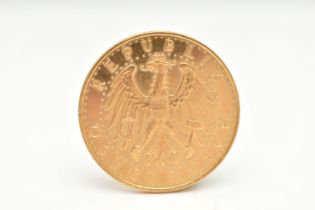 AUSTRIA GOLD 100 SCHILLING COIN 1931, 25.5 grams, 33mm, .900 fine, 101,935 mintage
