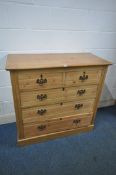A 19TH CENTURY PINE CHEST OF TWO SHORT OVER THEE LONG DRAWERS, width 108cm x depth 48cm x height