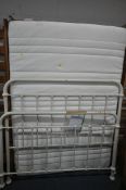 AN FEATHER AND BLACK OLIVER 4FT6 WHITE METAL BEDSTEAD, with an Ikea Morgedal memory foam mattress,