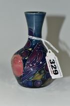 A MOORCROFT POTTERY 'FINCH & BERRY' PATTERN VASE, design by Sally Tuffin, height 10cm, purple and