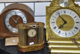 A GILT METAL LONGCASE CLOCK MOVEMENT AND TWO MANTEL CLOCKS, comprising a Rapport of London