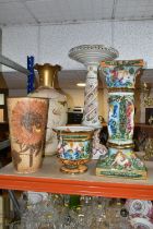 LARGE PLANT STANDS AND VASES ETC, to include a Capodimonte plant stand with some restoration,