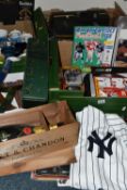 FOUR BOXES AND LOOSE SPORTS RELATED ITEMS, CHAMPAGNE BOXES, MUGS, BOOKMARKS AND SUNDRY ITEMS, to