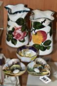 TWO UNMARKED WEYMSS STYLE VASES AND A SMALL QUANTITY OF NORITAKE AND CONTINENTAL PORCELAIN, the