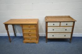 AN OAK AND PAINTED CHEST OF TWO SHORT OVER TWO LONG DRAWERS, width 92cm x depth 48cm x height