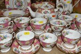 A ROYAL ALBERT 'LADY CARLYLE' SIX PLACE PART DINNER SERVICE, comprising tea cups and saucers, coffee