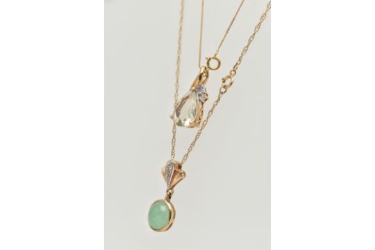 TWO PENDANT NECKLACES, the first set with a pear cut aquamarine, measuring approximately length 11. - Image 4 of 4