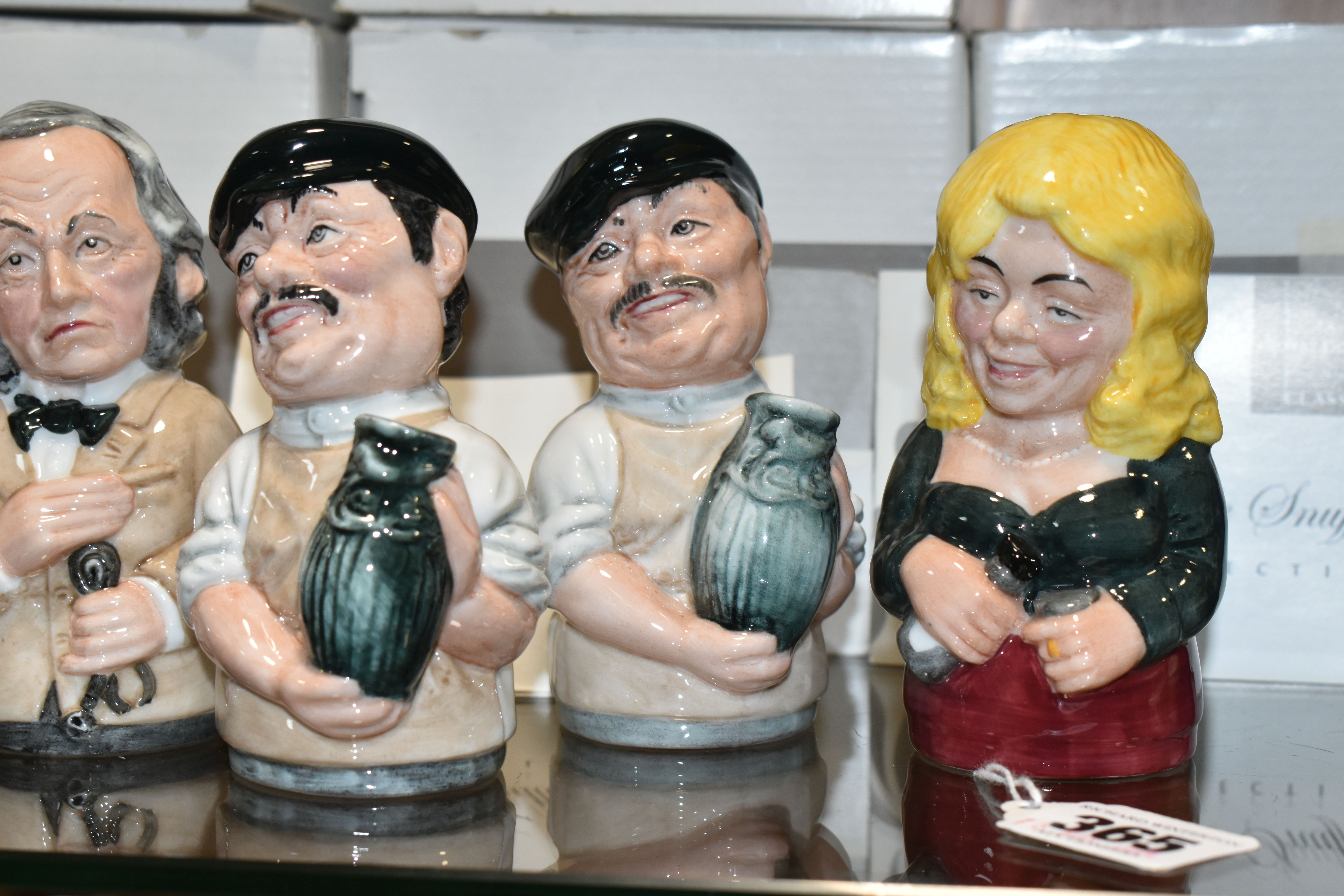 SEVEN ROYAL DOULTON BOXED CANDLE SNUFFERS, comprising 'Betty Bitters The Barmaid' D7190, two 'Albert - Image 2 of 5