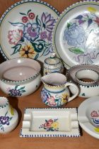 A COLLECTION OF POOLE POTTERY 'TRADITIONAL WARE' DESIGN TABLEWARE, comprising a mustard pot, posy