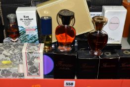 A BOX OF PERFUMES AND FRAGRANCES, to include a boxed set of Hermés 'Caleche perfumes, a large