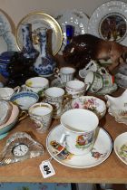 A GROUP OF NAMED CERAMICS, comprising a Tutbury-Georgian Crystal mantel clock, two blue and white