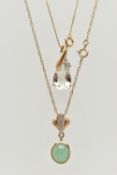 TWO PENDANT NECKLACES, the first set with a pear cut aquamarine, measuring approximately length 11.