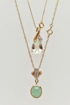 TWO PENDANT NECKLACES, the first set with a pear cut aquamarine, measuring approximately length 11.