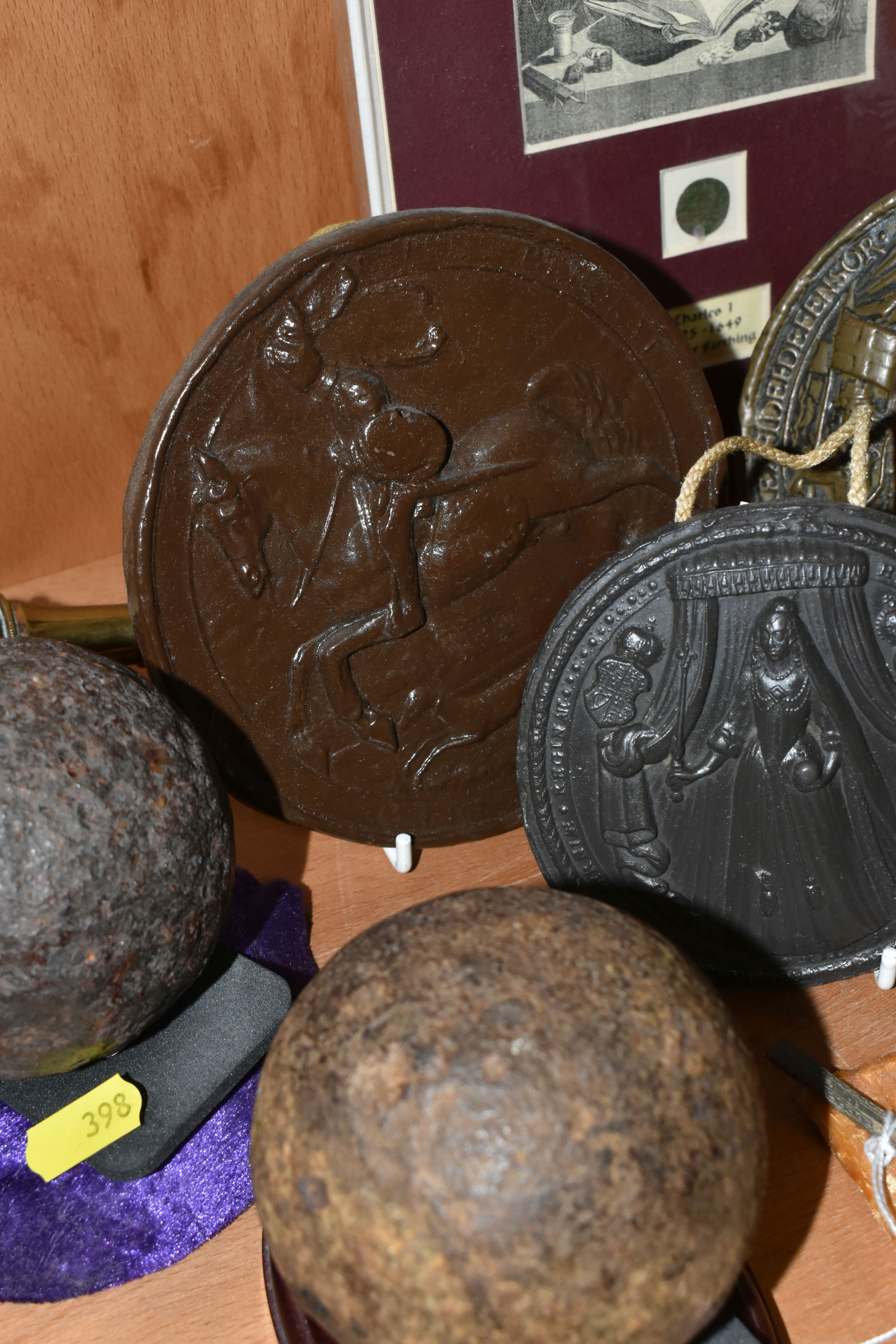 TWO CANNON BALLS, A SMALL QUANTITY OF MUSKET BALLS, REPLICA SEALS, ETC, the cast iron cannon balls - Image 5 of 8