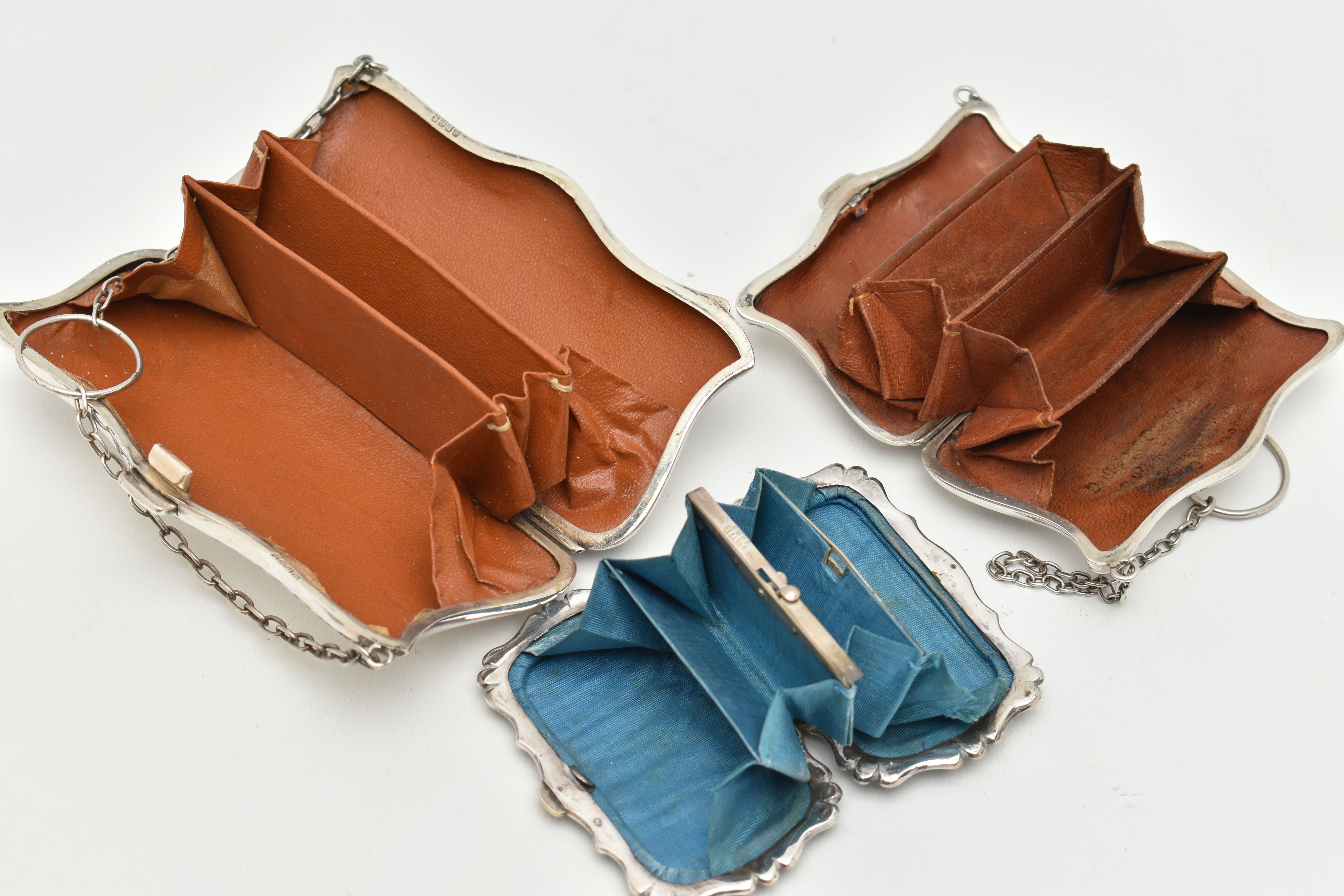 A SILVER COIN PURSE AND TWO OTHERS, an early 20th century silver Art Nouveau pattern purse, - Image 4 of 4