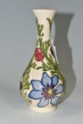 A MOORCROFT COLLECTORS CLUB FLORAL BUD VASE DECORATED IN THE ADONIS (PHEASANTS EYE) PATTERN,
