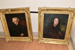 TWO MID VICTORIAN PORTRAITS, the first depicts a seated half-length portrait of an older