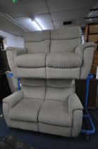 A PAIR OF LA Z BOY BEIGE TWO SEATER SOFAS (condition report: upholstery ideal for a clean) (2)