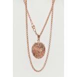 A 9CT ROSE GOLD LOCKET AND CHAIN, oval floral detailed locket, opens to reveal two vacant photo