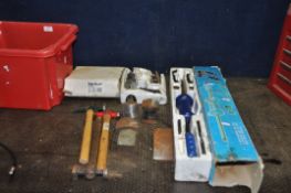 A SELECTION OF CAR BODY REPAIR TOOLS including a Clarke slide hammer and some attachments, a