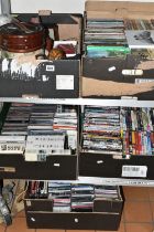 FIVE BOXES OF CDS, DVDS AND SUNDRY ITEMS, to include over one hundred DVDs including feature