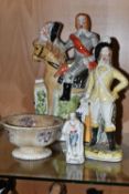 A GROUP OF 19TH AND 20TH CENTURY CERAMICS, MOSTLY KING CHARLES I INTEREST, comprising a Victorian '