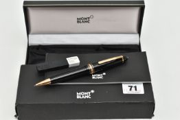 A CASED MONT BLANC MEISTERSTUCK RETRACTABLE PENCIL, the black pen case with gold coloured trim,
