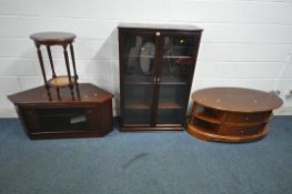 A SELECTION OF 2OTH CENTURY MAHOGANY OCCASIONAL FURNITURE, to include a glazed double door bookcase,