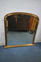 A GILT RESIN ARCHED OVERMANTEL MIRROR, width 121cm x height 123cm (condition report: overall good