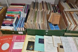 SIX BOXES OF MUSIC BOOKS & SHEET MUSIC containing over eighty miscellaneous book titles on the
