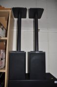 A PAIR OF KEF Q350 BOOKSHELF SPEAKERS with KEF speaker stands and original packaging Condition