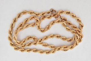 A 9CT GOLD ROPE TWIST CHAIN, fitted with a spring clasp, hallmarked 9ct London import, length 490mm,