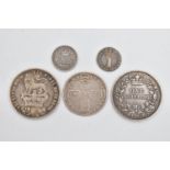 A PARCEL OF SILVER COINS, to include a William IV One Shilling 1834 A/VF, a 1696 George III Sixpence