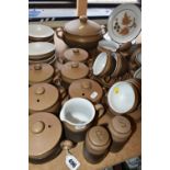 A QUANTITY OF DENBY 'COTSWOLD' BROWN DINNERWARE, comprising six individual casserole/soup pots,