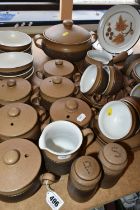 A QUANTITY OF DENBY 'COTSWOLD' BROWN DINNERWARE, comprising six individual casserole/soup pots,