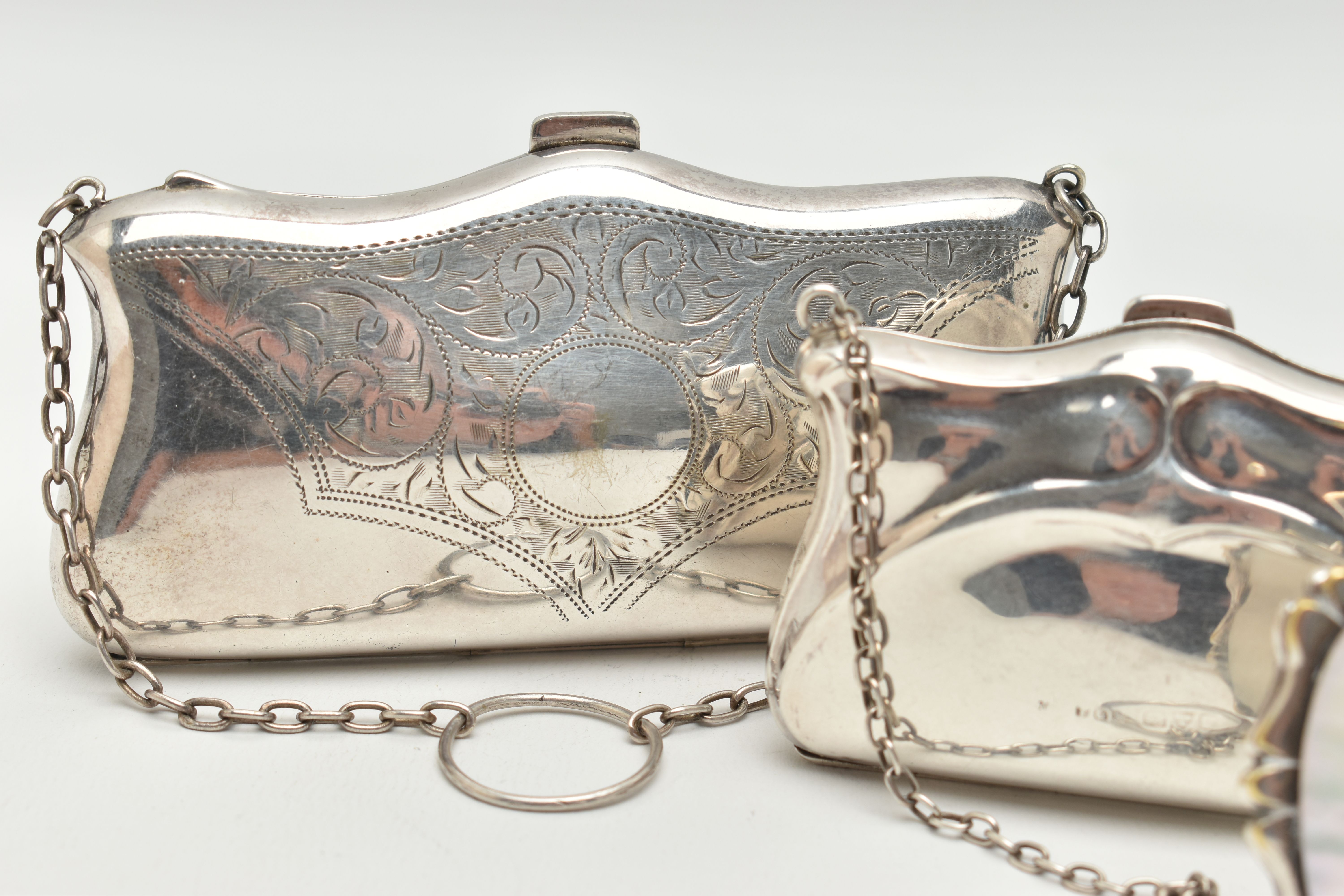 A SILVER COIN PURSE AND TWO OTHERS, an early 20th century silver Art Nouveau pattern purse, - Image 2 of 4