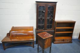 A MAHOGANY GLAZED BOOKCASE, width 84cm x depth 32cm x height 182cm, along with a mahogany open