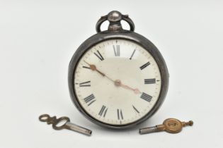 A GEORGE III SILVER PAIR CASE POCKET WATCH, key wound, round white Roman numeral dial, domed glass